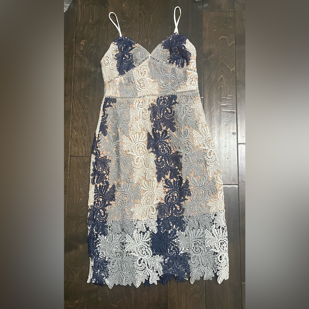 Endless Rose floral lace overlay nude midi dress NEW Medium